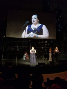 Maria accepting the SOVAS Voice Arts Awards